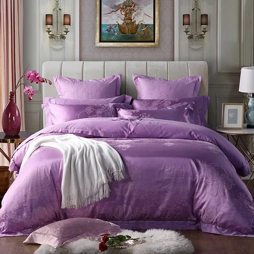 bedding set 4 4/6 шт. роскошный цвета: золотистый, серебристый Сатин жаккард хлопок покрывало Постельное белье queen двуспальная кровать пододеяльник постельное белье parure де горит - Цвет: bedding set 4