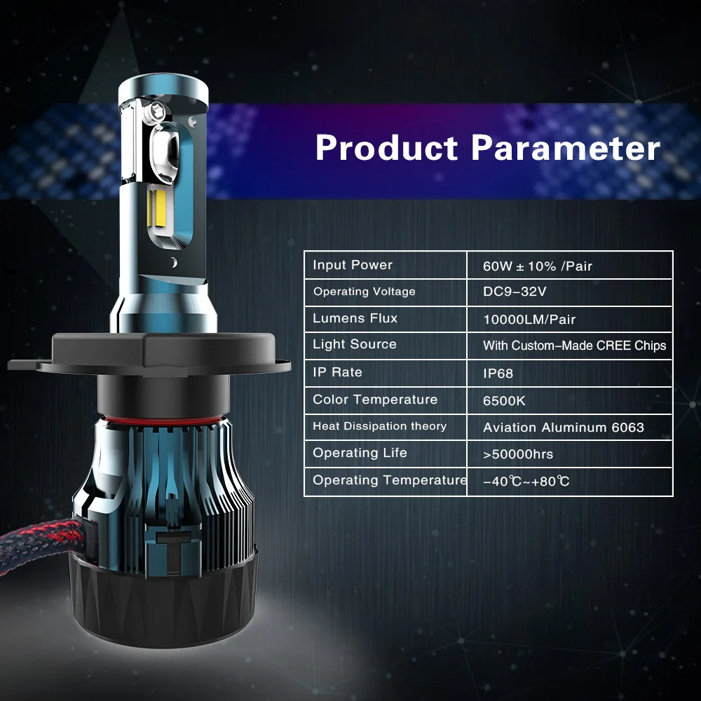 NOVSIGHT H4 H7 H11 светодиодный Автомобильные фары H8 H9 9005 HB3 9006 HB4 H13 60 Вт 10000LM вождения авто противотуманных фар лампа 6500K белый D45
