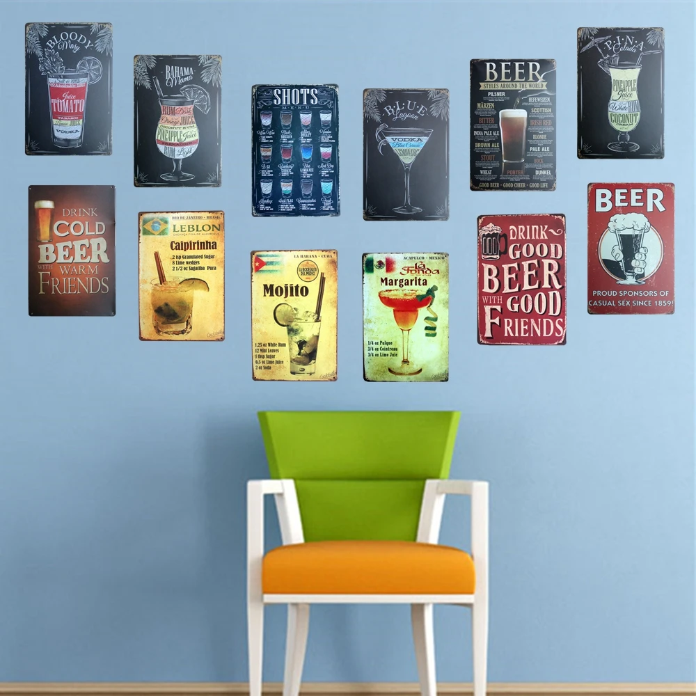 

[ Mike86 ] Cocktail Beer World Metal Plaque decor Home Party Wall Sign Painting Bar Pub Decoration 20*30 CM AA-949B