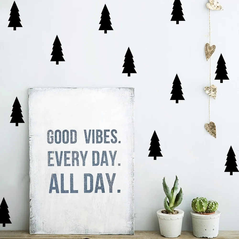 

60pcs /lot 4*8cm Pine Tree Wall Stickers For Nursery Rooms Decorative Viny Art Mural Rooms Decor Bedroom Deorate