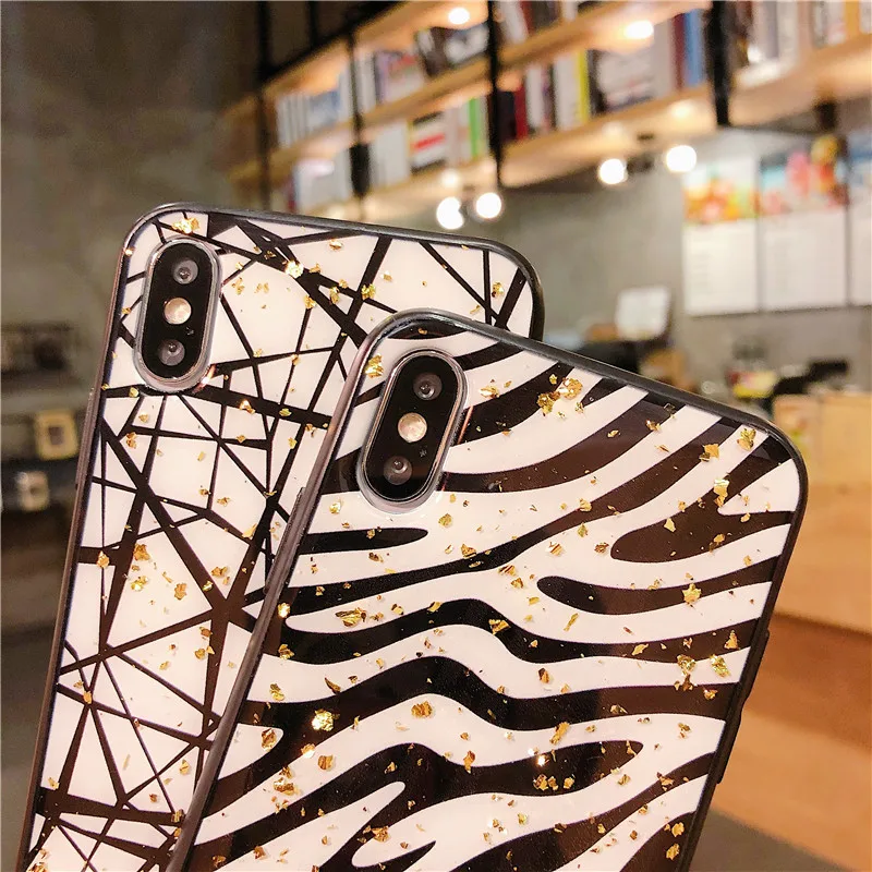 Модный золотой эпоксидный чехол из фольги для iphone X XR XS Max винтажный леопардовый 8 7