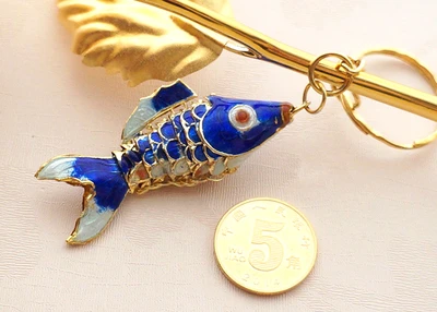 Синий Cloisonne Swing 6,5 Koi Fish брелки брелок Ретро Китай карп эмаль ювелирные изделия аксессуары брелок Подвеска этнический подарок - Цвет: Синий