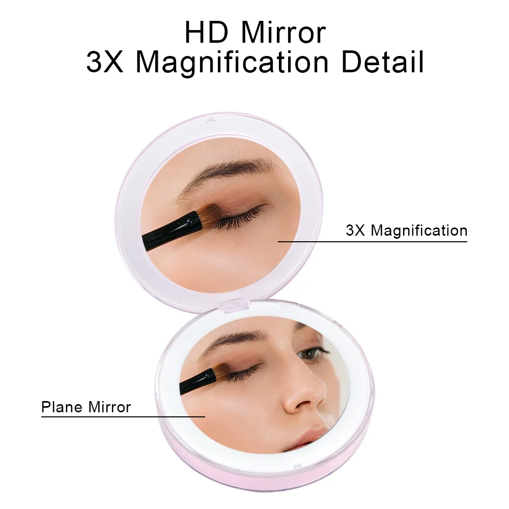 Зеркало для макияжа с 11 светодиодными лампочками карманное увеличительное