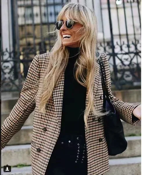 

Europe and the United States spring and autumn women's new retro temperament long-sleeved suit collar plaid suit jacket AL190523