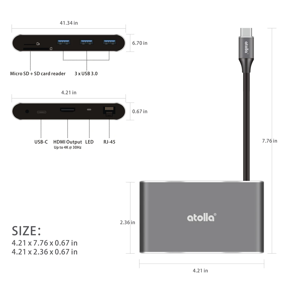 Atolla usb-хаб USB C к HDMI RJ45 гигабитный Ethernet порт адаптер для MacBook samsung Galaxy S9 huawei mate 20 P20 Pro type C USB