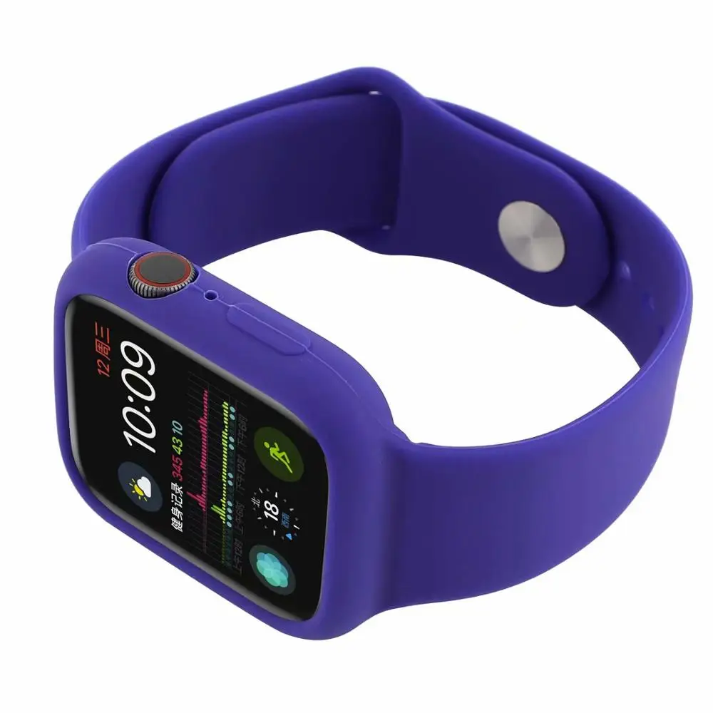 Purple Силиконовый браслет ремешок и ударопрочный чехол для apple watch 4 44/40 мм наручных ремешка защитный бампер для наручных часов iwatch серии, версия 1, 2, 3, ремешок 42/38 мм - Цвет ремешка: Purple