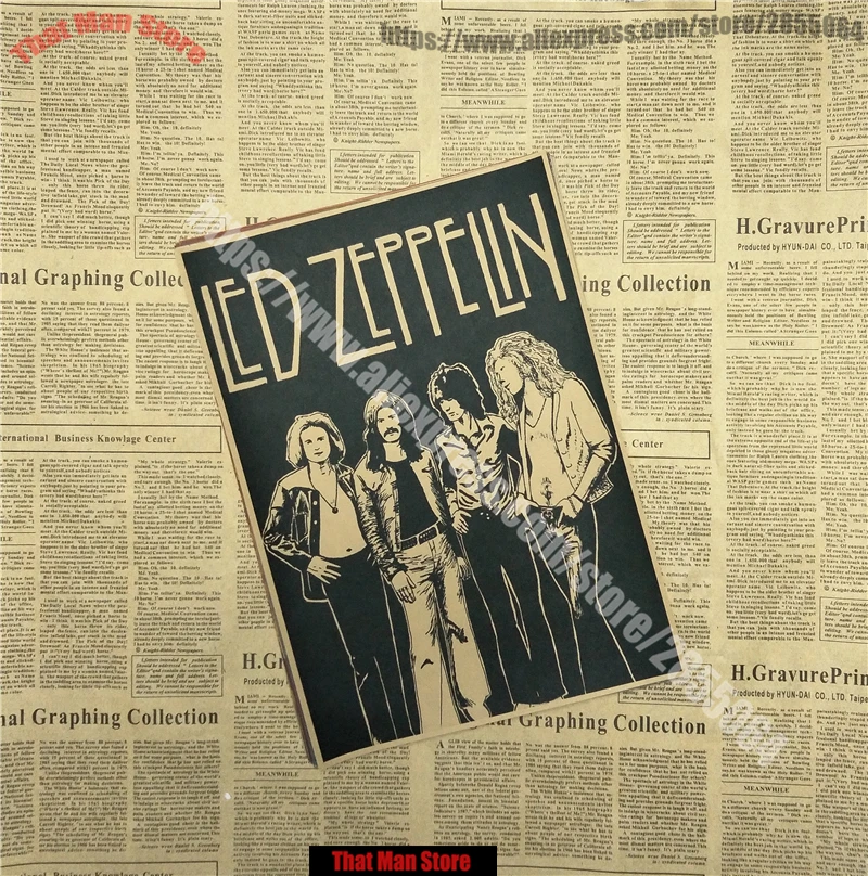 ВИНТАЖНЫЙ ПЛАКАТ Led Zeppelin крафт-бумага ретро-рок постер классический старый группа Ретро плакат 42X30CM - Цвет: Армейский зеленый