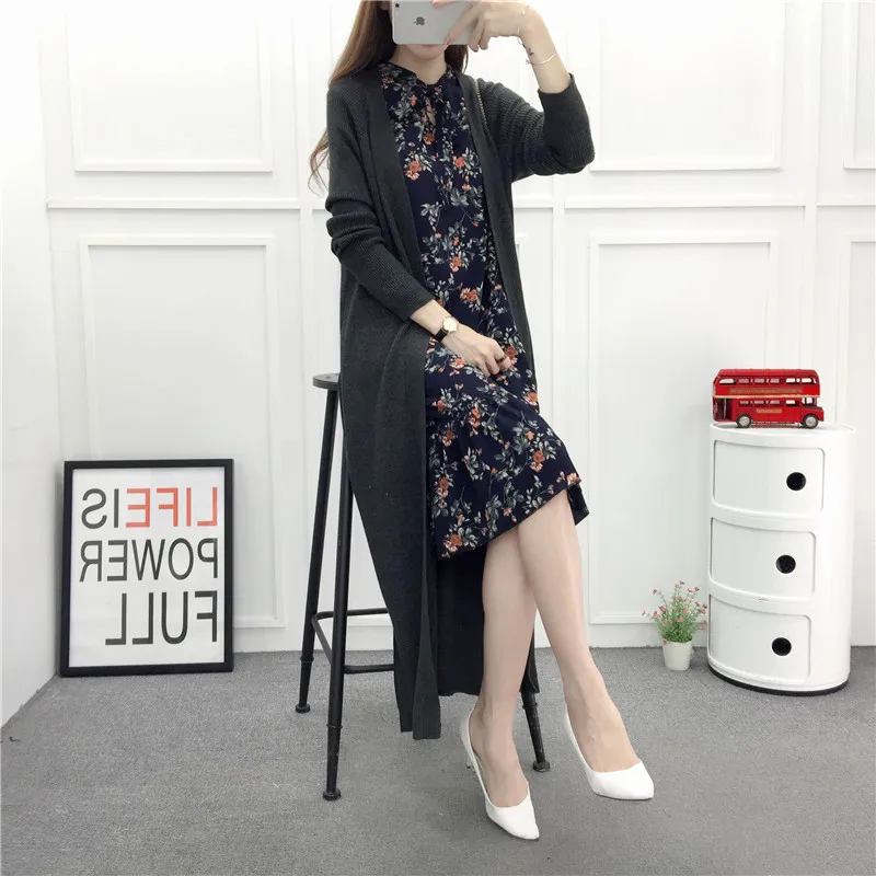 sweater female super long 2018 spring and Autumn New Korean version loose autumn dress thin knitted coat |