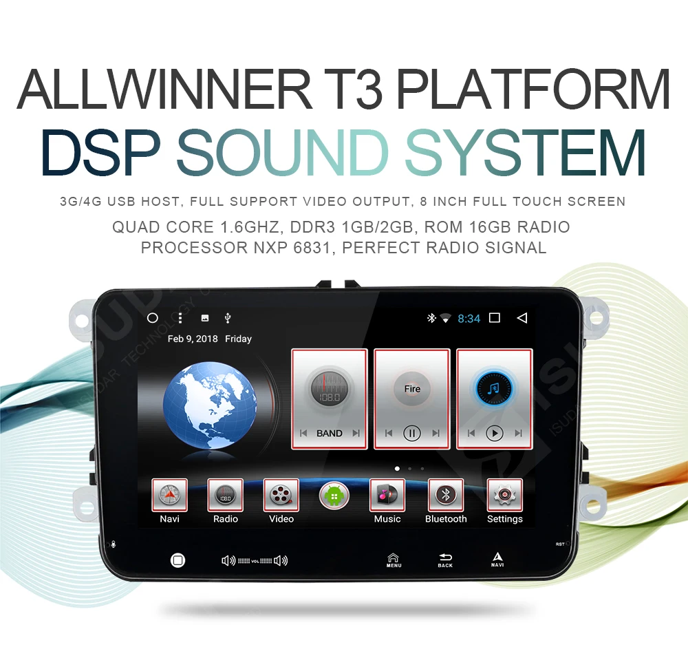 Isudar Автомагнитола 2 Din с 8 Дюймовым Экраном на Android 7.1.1 для Автомобилей Volkswagen/VW/POLO/PASSAT/Golf/Skoda/Seat/Leon Радио FM