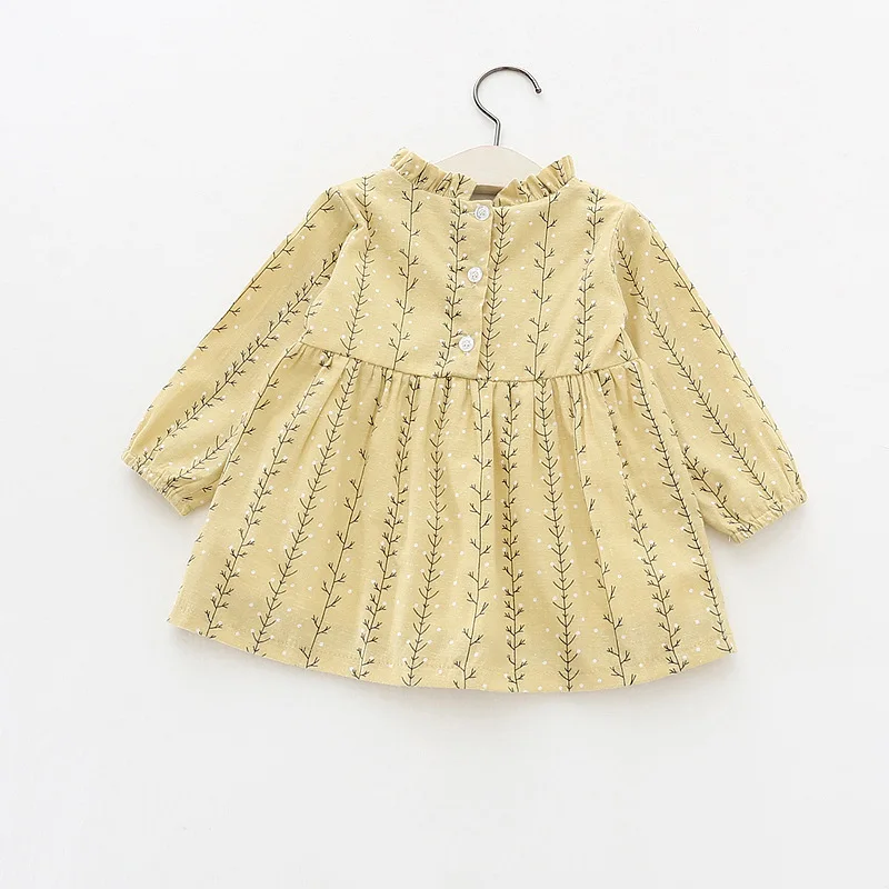 2022 Spring New infant Girls Printing Leaves Princess Dress Children Girl Cotton Ruffles Dresses Baby Kids Long Sleeves Clothing | Детская