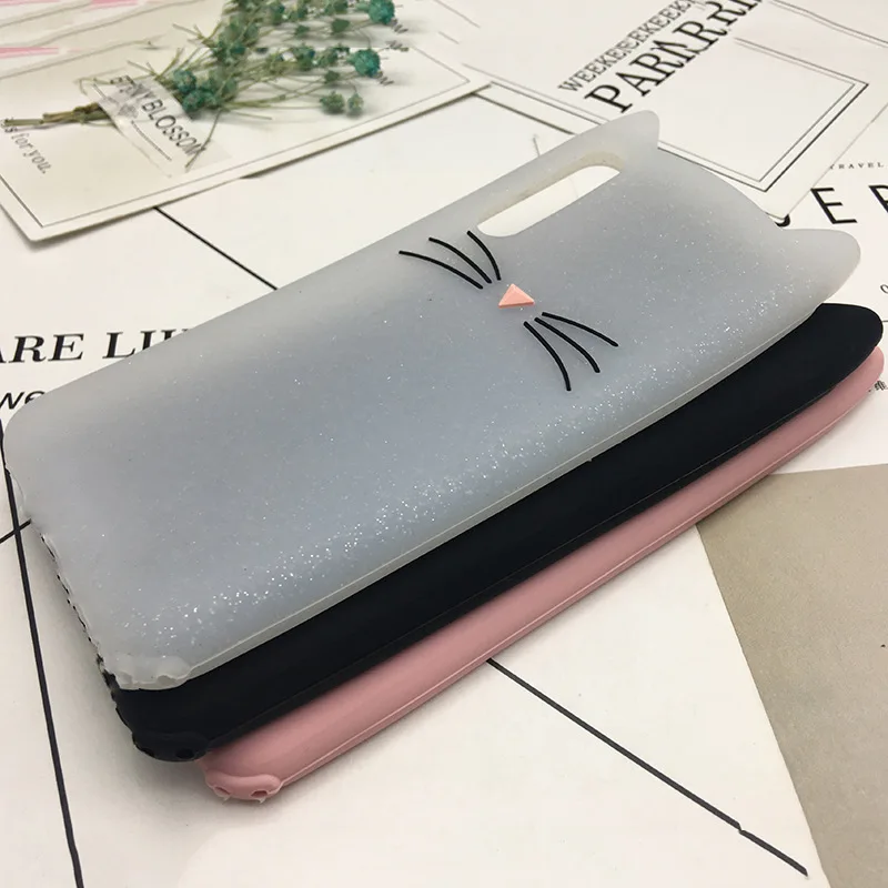 Модный мягкий чехол из ТПУ с 3D милыми кошачьими ушками и бородой для Huawei p8 p9 p10 p20