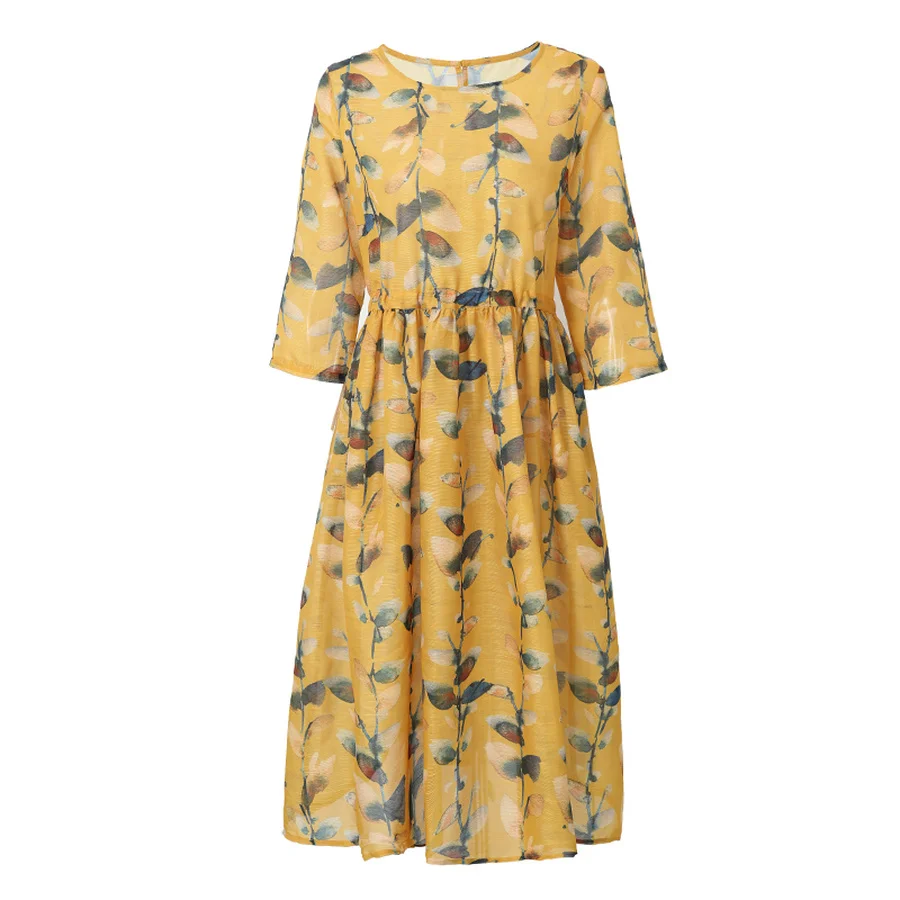 2019 New Vintage Yellow Floral Silk Midi Dresses Summer 3XL Plus Size Print Two-piece Set Bodycon Sundress Elegant Women Vestido | Женская