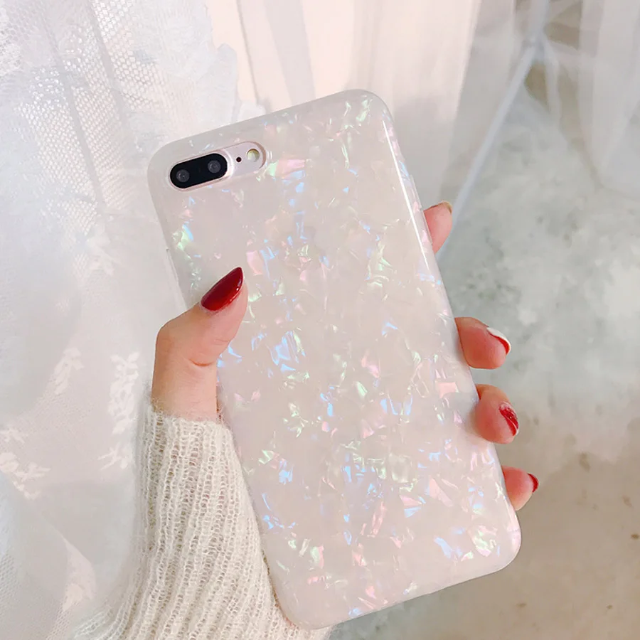 Сияющий блестящий чехол для телефона для iPhone 7 8 Plus Dream Shell чехол с узором s для iPhone XR XS Max 6 6S Plus Мягкий ТПУ силиконовый чехол