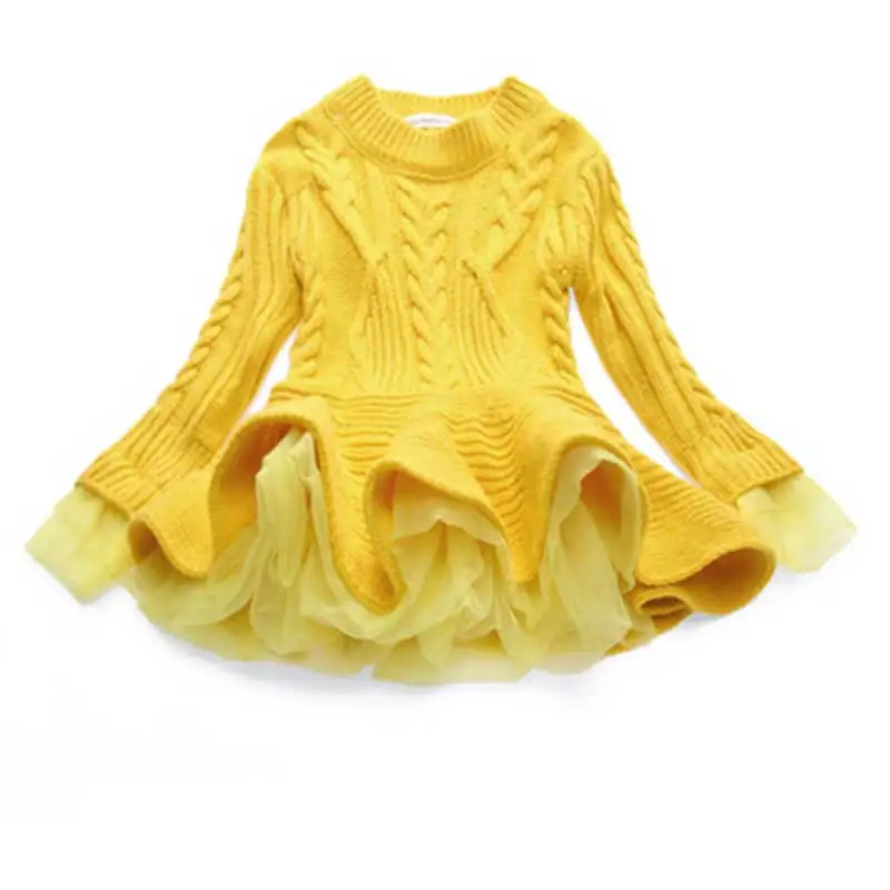 Новогоднее красное теплое платье свитер для девочек вязаные пуловеры топы