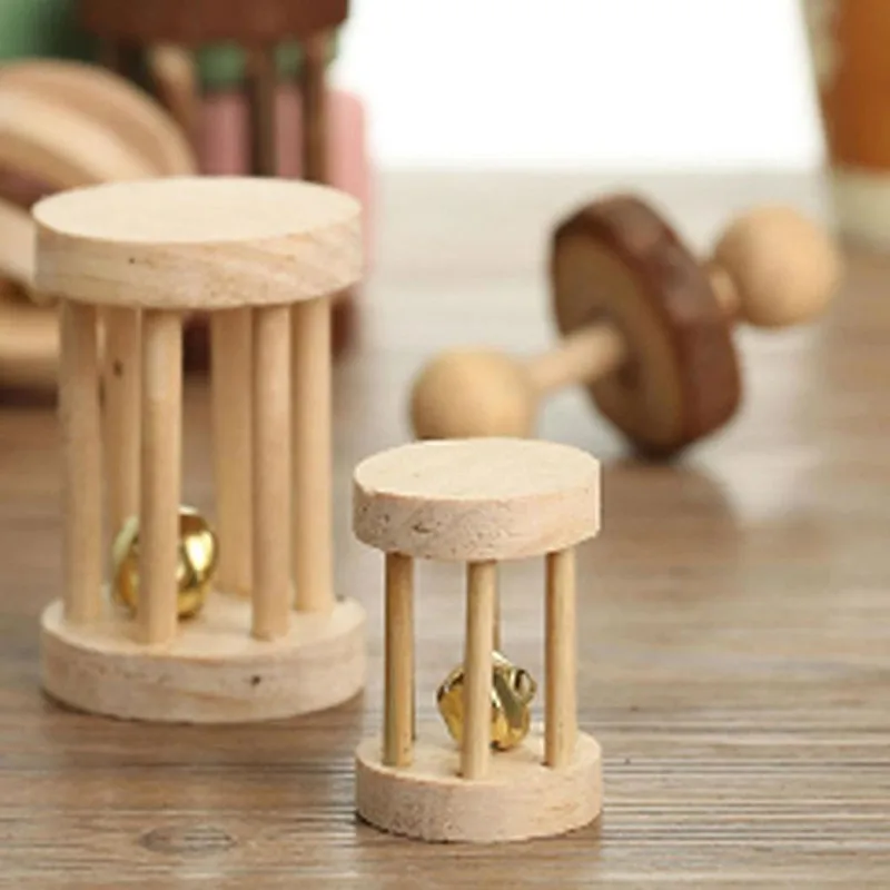 Natural Wooden Small Pet Toys Pine Dumbells Unicycle Bell Roller Chew for Guinea Pigs Rat Rabbits Molars Products | Дом и сад
