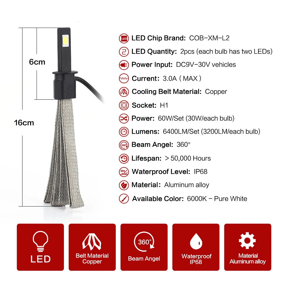 LEADTOPS супер яркий H7 светодиодный H4 Автомобильные фары H3 H8 H9 H11 9005 9006 H1 880 лампы авто лампы автомобилей противотуманных 6000 К EG
