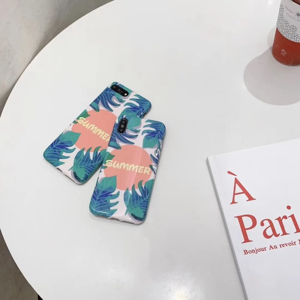Ourpho IMD белый край чехол для iPhone X XR XS MAX модная заколка листьев 6 6s 7 8