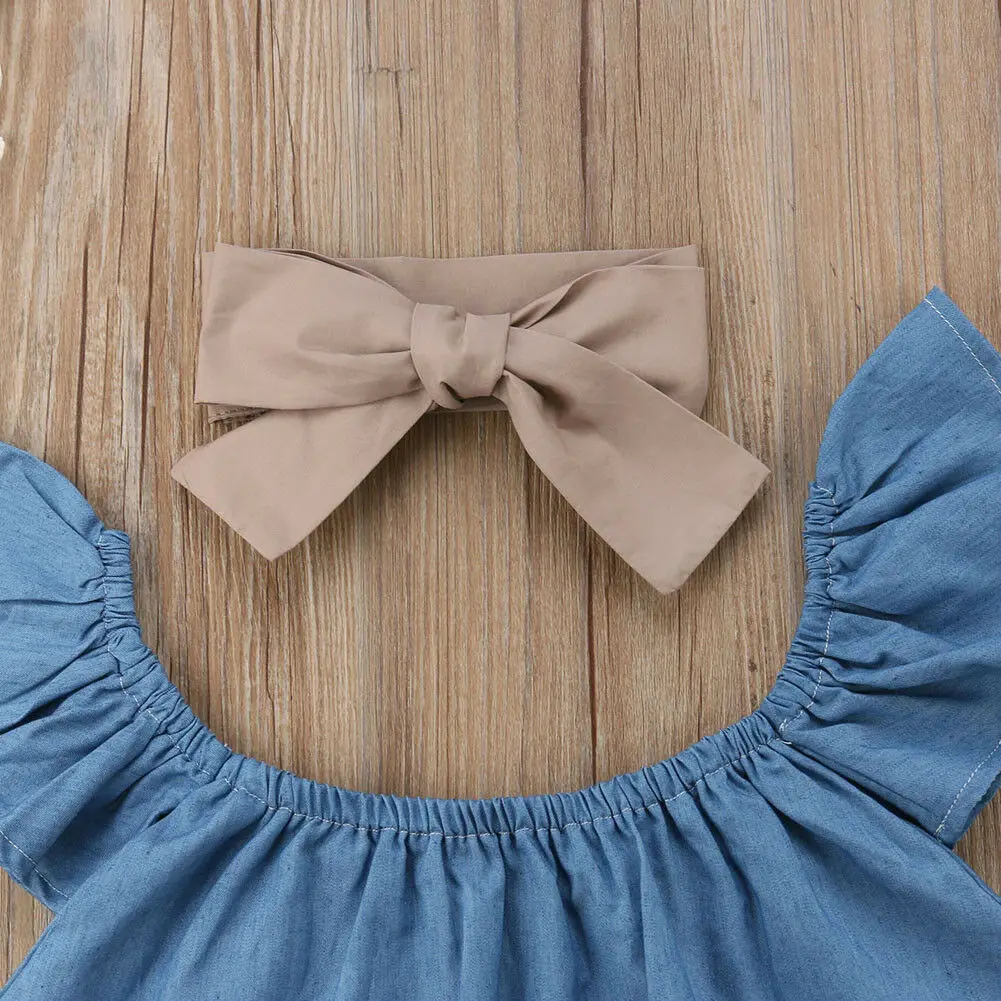 3PCS Newborn Baby Girls Summer Clothes Short Off-Shoulder Shirt + Shorts with Lace and Pompon Headband Outfits | Детская одежда и