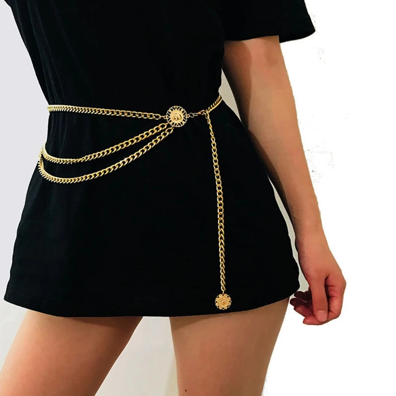 Women Fashion Belt Hip High Waist Gold Narrow Metal Chain Chunky Fringes | Аксессуары для одежды