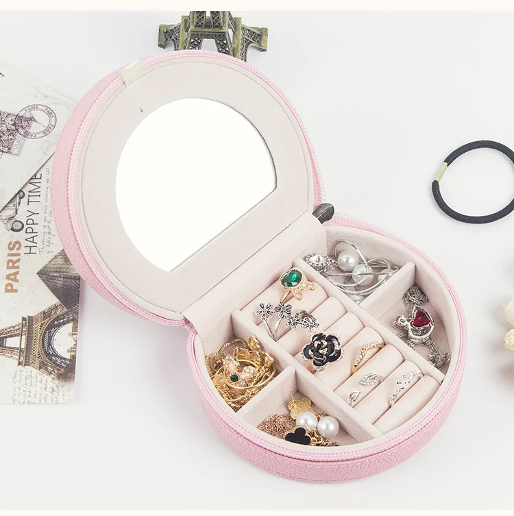 Pink Женские мини серьги-гвоздики, кольца, коробка, полезный макияж на молнии, портативный кожаный чехол, держатель для ювелирных изделий и органайзер для ювелирных изделий - Цвет: Pink