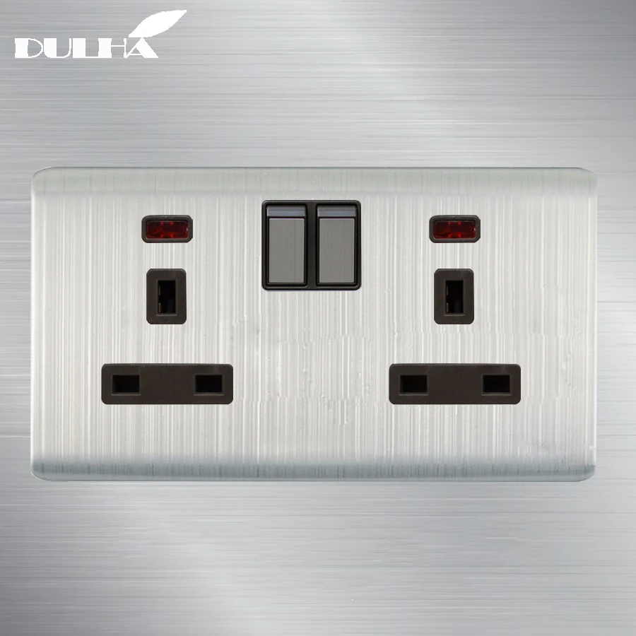 DULHA UK 13A 250 V Двойная настенная розетка 2 банды электрическая мощность неоновая