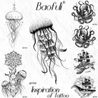 Baofuli черная медузы, временная татуировка, наклейка, морская жизнь, водонепроницаемые татуировки, женский мужской боди-арт, рука, искусственная татуировка