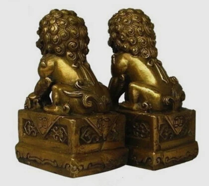 Медная латунная китайская ремесла китайский фолк фэншуй собака фу охранник