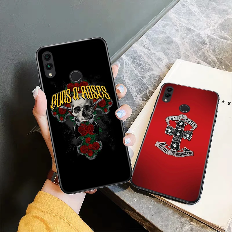 Guns n roses Silicone Case for Huawei honor 6A 7A Pro 7X 8 Lite 8A 8X 8C 9 Note 10 View 20 20S 9X | Мобильные телефоны и