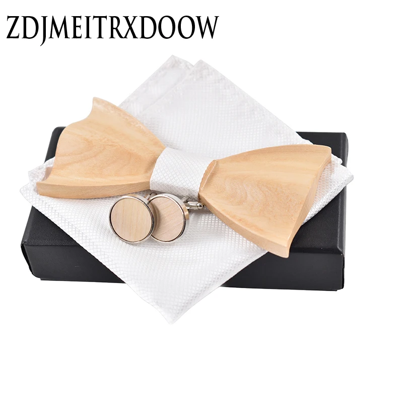 Новинка три размера новый 3D Деревянный Свадебный костюм галстук бабочка запонки