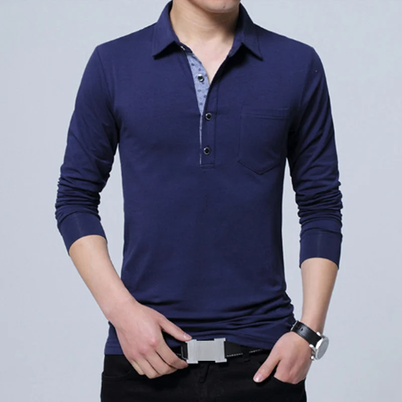 Мужские новые поло из 95% хлопка осень 2017 с длинным рукавом простой стиль