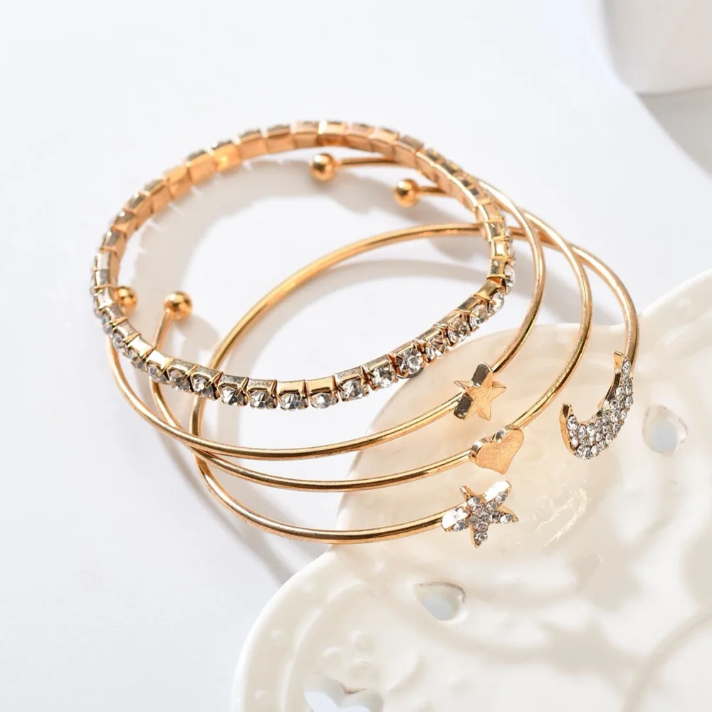 Женские серебряные браслеты MESTILO розовые золотые открытые манжеты со стразами и