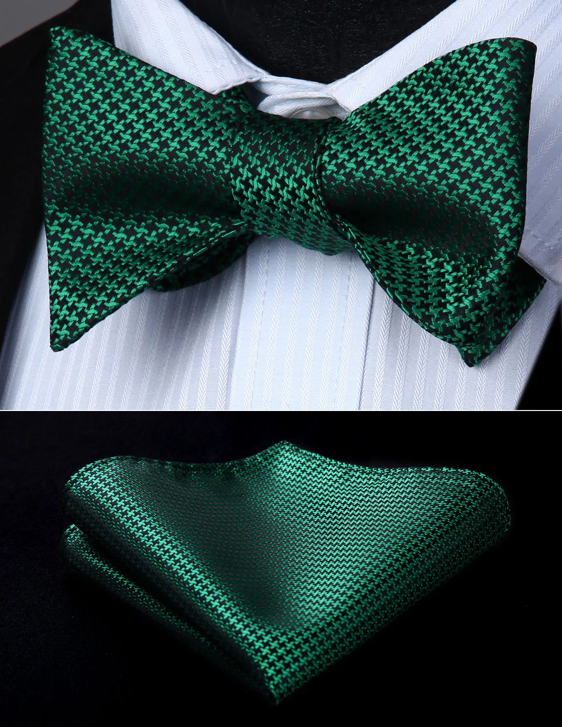 Мужской платок бабочка BG602GS зеленый узор &quotгусиная лапка&quot с бантом|handkerchief set|tie