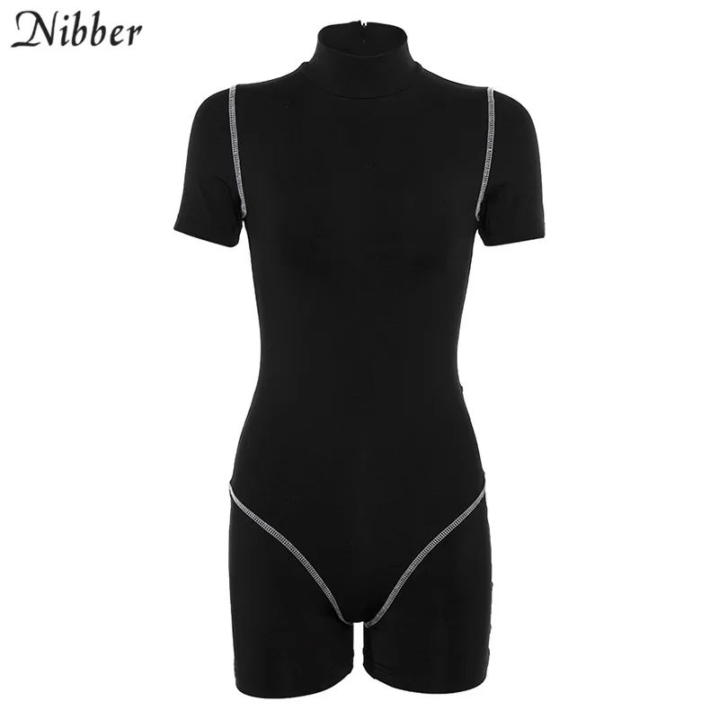 Черный Nibber лето сплошной цвет базовый с коротким рукавом женские костюмы модная повседневная уличная спортивная одежда Дамский спортивный костюм комбинезон - Цвет: Черный