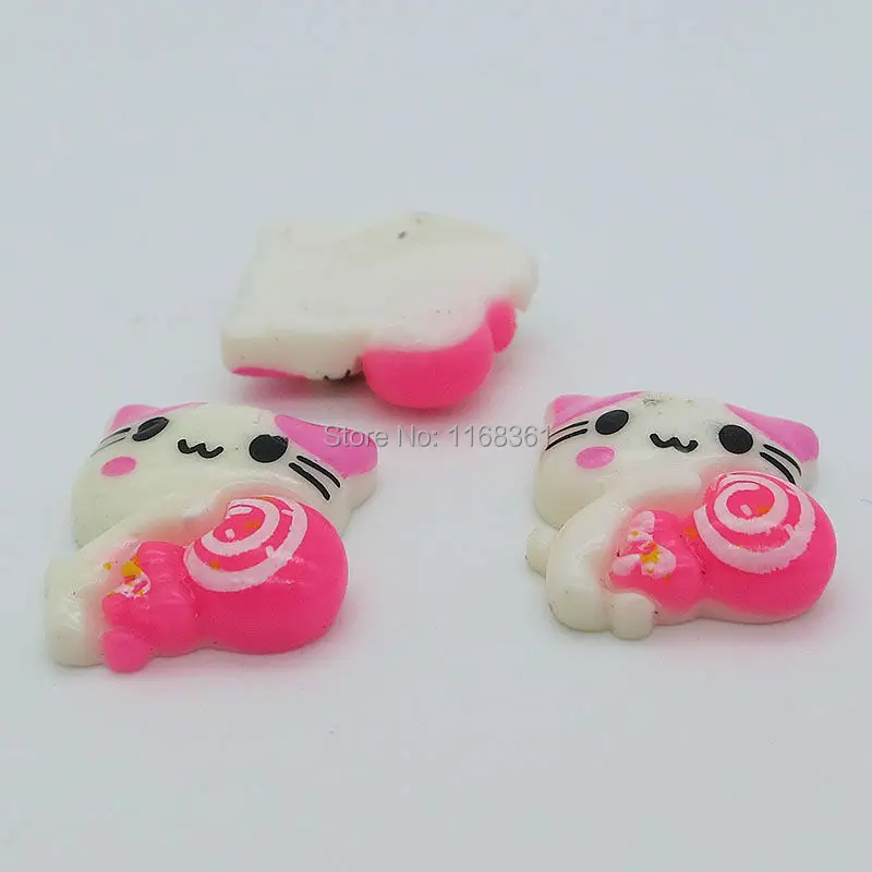 1 шт./лот смолы с плоской задней частью принтом Котенок Для малышей леденцом 17 мм