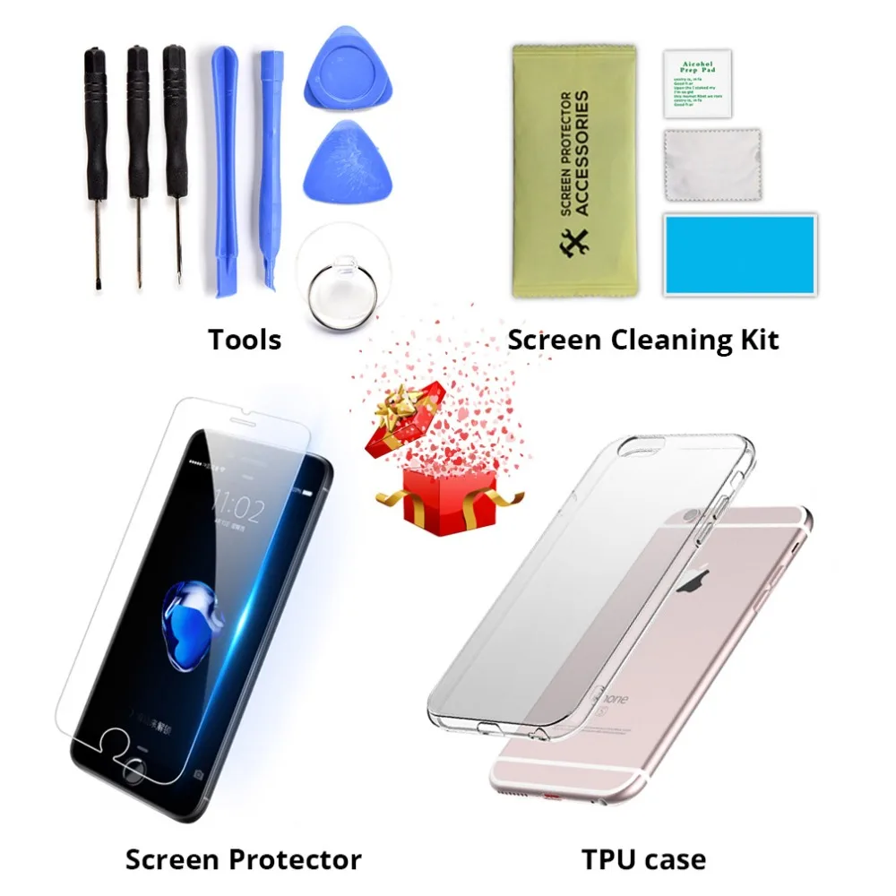 AAA для iPhone 5 5S 5c 6 6plus Дисплей lcd кодирующий преобразователь сенсорного экрана в сборе Замена для iPhone 6 экран+ закаленное стекло+ Инструменты