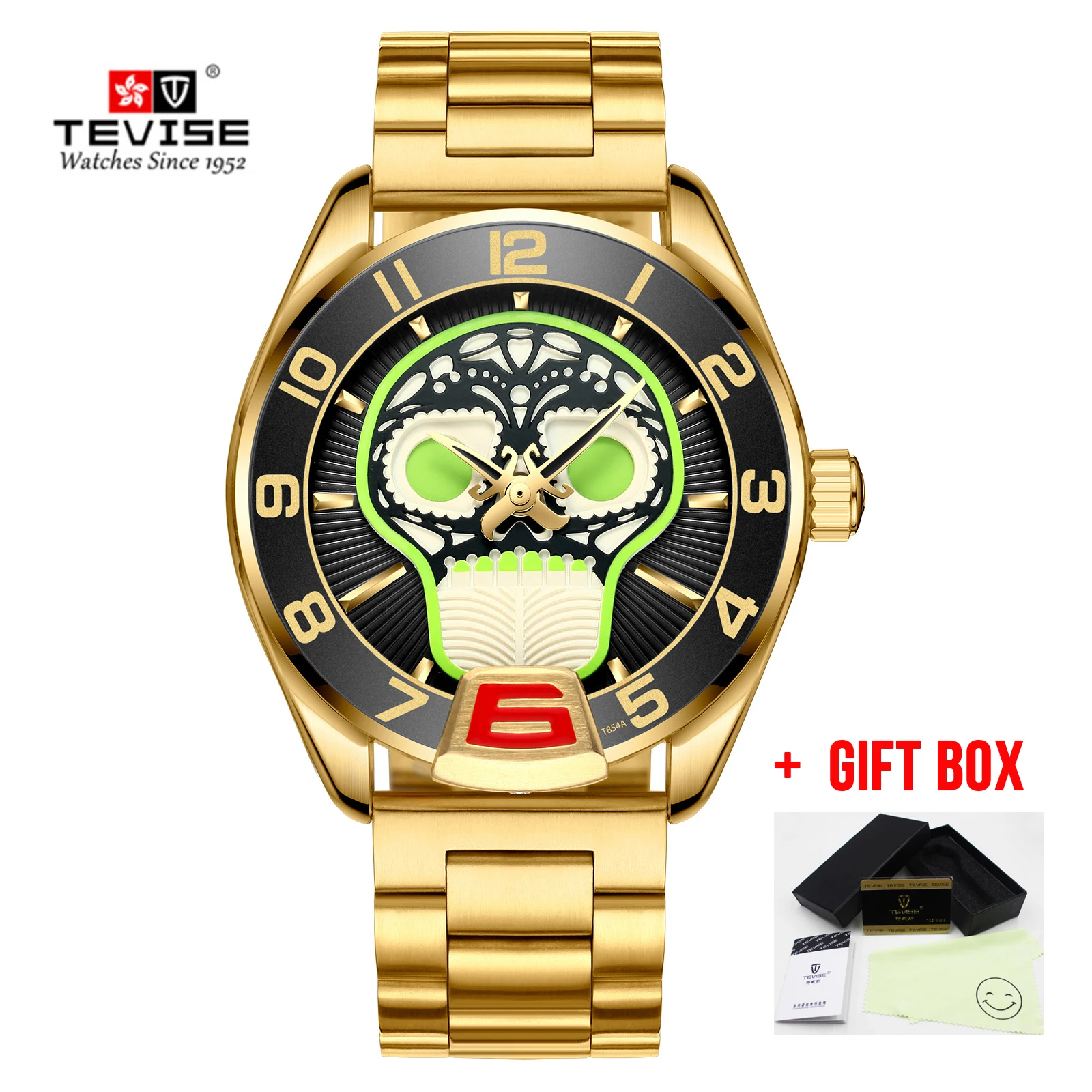 gold black Relogio Tevise Automatico masculino мужские часы механические часы с подзаводом пиратский череп подарок деловые наручные часы Мужские часы - Цвет: gold black