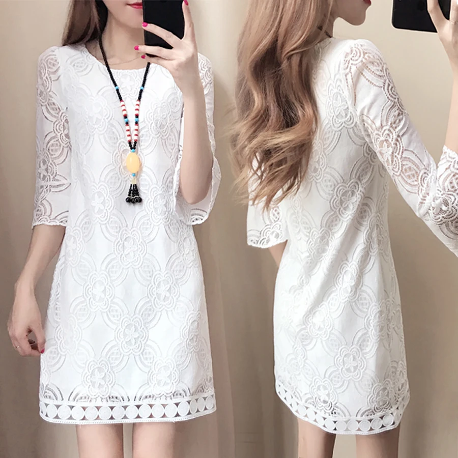 Wrap Party Black White Lace Dress Women Retro Vintage Midi Floral Holow Out Dresses Polka Dot Dantel Crochet C0140H | Женская одежда