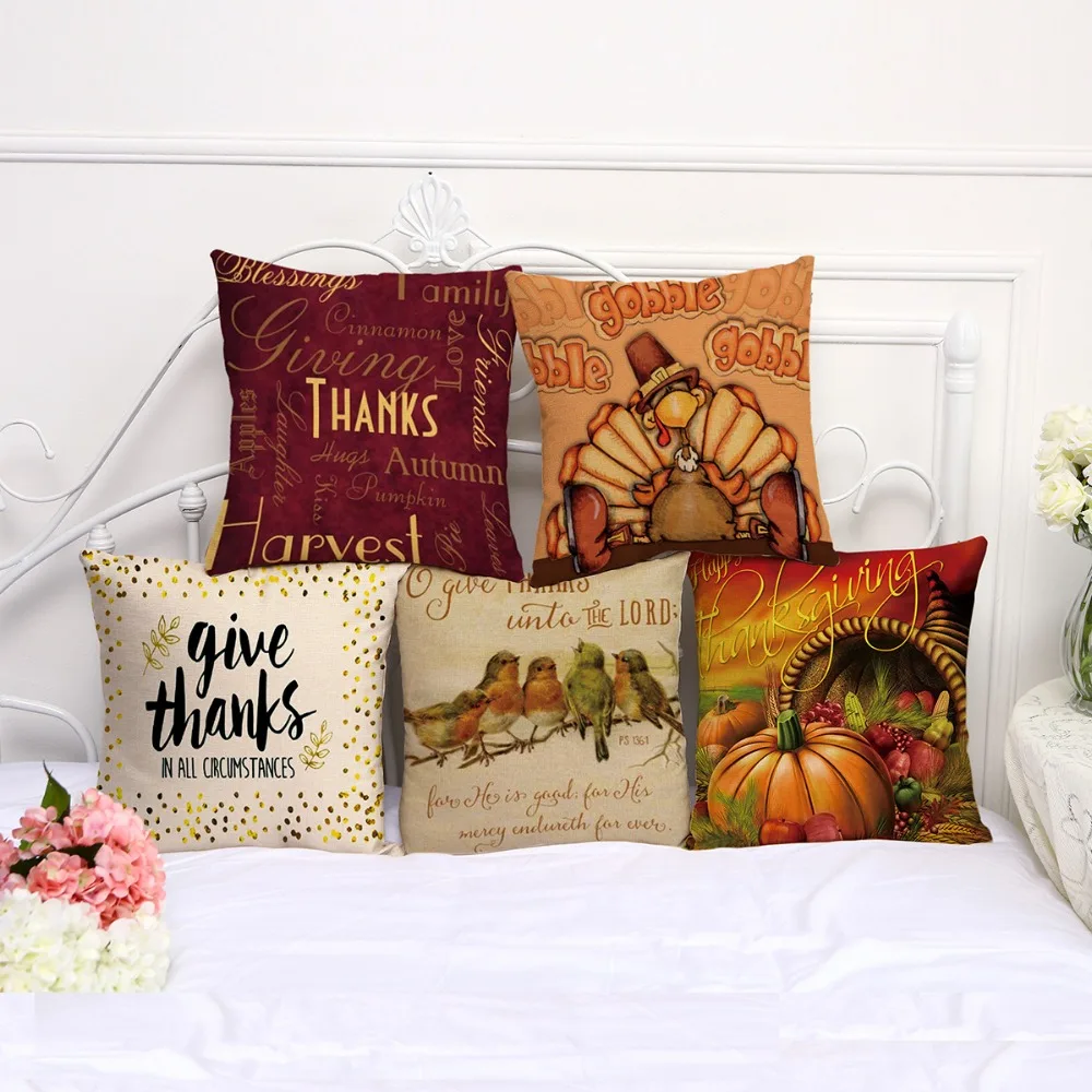 

Decorative Pillow Case Thanksgiving Turkey Pillowcase 17.5 Inch Cotton Linen Chair Seat Throw Pillow Cover C1052
