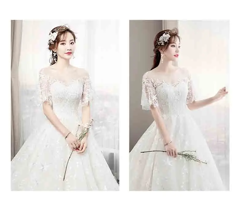 Large Size 6XL Deluxe White Bridal Wedding Trailing Dress Short-Sleeve Ball Gown Evening Party Dress For Lady Plus Size 5XL 3XL