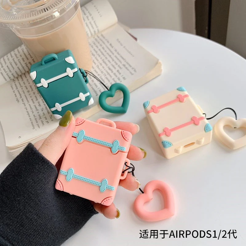 Ретро чемодан беспроводной Bluetooth чехол для наушников силиконовый зарядный Airpods1/2