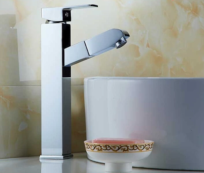 High Square shape brass pull out laundry faucet basin water tap for bathroom with shower head chrome plating | Обустройство дома