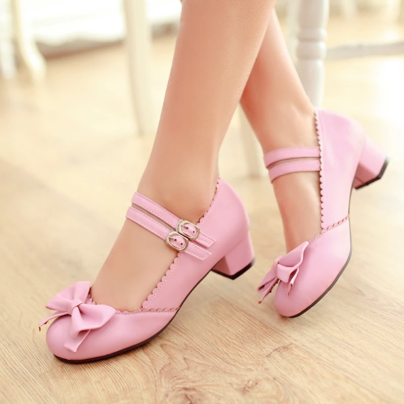 Женские туфли лодочки на низком каблуке 2019 см Туфли Мэри Джейн с бантом в