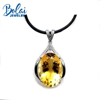bolaijewelrynatural big size 20ct citrine pendant with leather chord necklace 925 silver women anniversary wedding party gift