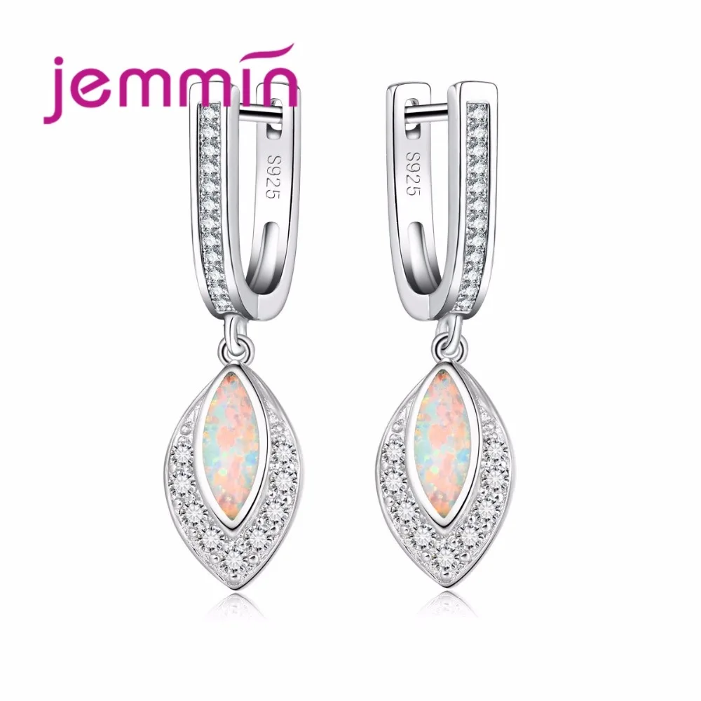 

Gorgeous Simple Leaf Eardrop Paved White Opal and CZ Crystal 925 Sterling Silver Jewelry Women Earrings