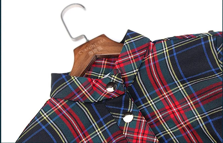 2016 Осенняя модная клетчатая плиссированная приталенная рубашка с воротником