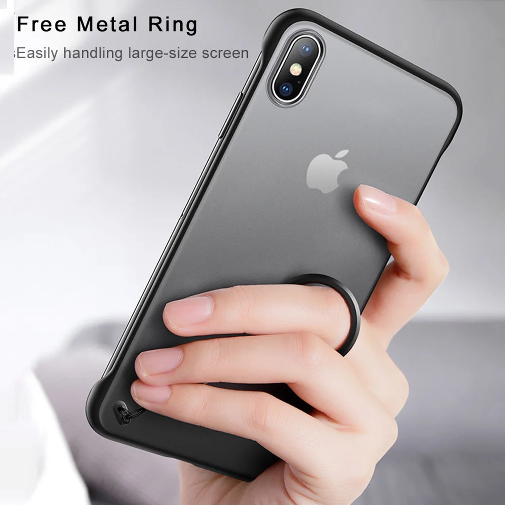 Чехол для iPhone 7 Plus X XS Max роскошное прозрачное матовое бескаркасное кольцо Силиконовое матовое шелковое жесткое покрытие для задней панели ультратонкий