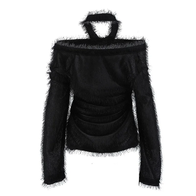 

2018 New Fashion Sweaters Solid Women Autumn winter clothes Off Shoulder halter Long sleeve loose Thin Pullover Streetwear Top