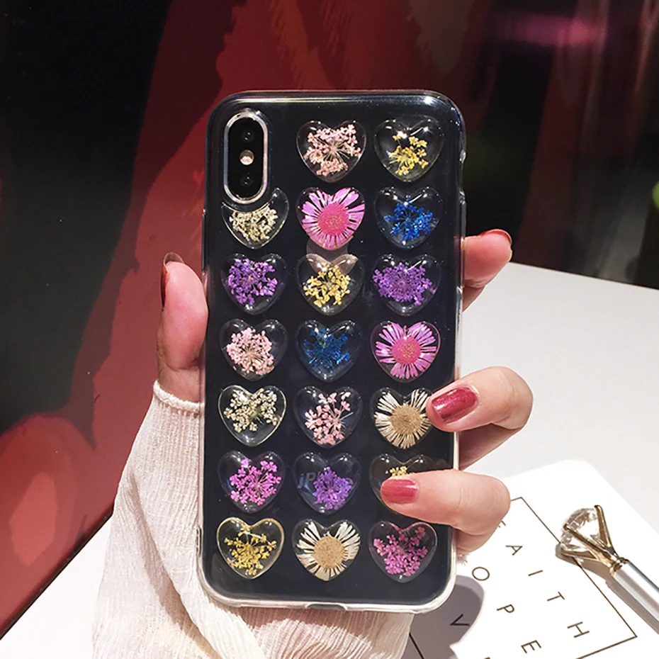 Qianliyao Винтаж 3D сердце настоящие Цветы Чехол для телефона для iphone X XS Max XR Мягкий ТПУ чехол для iphone 6 6s 7 8 Plus capa
