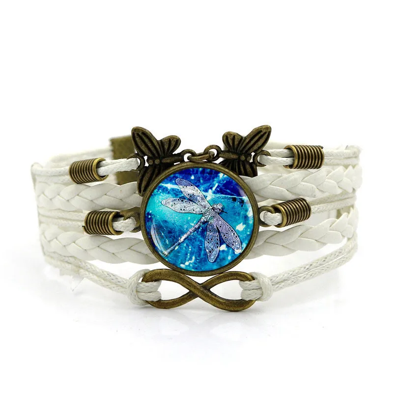 Handmade Leather Bracelet Bangle New 2019 Simple Fashion Psychedelic Dragonfly Time Gem Vintage Butterfly Jewelry Accessories | Украшения и