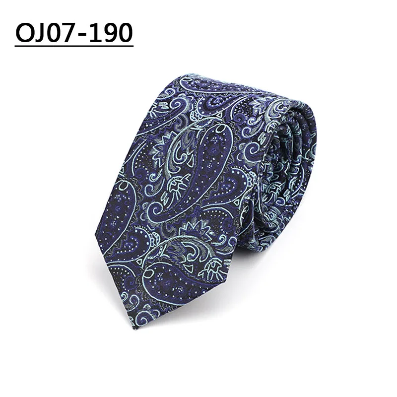 OJ07-190 YISHLINE Factory 7 см галстуки синие Пейсли пледы галстуки с рисунками из мультфильмов для мужчин Свадебная вечеринка рубашка жениха Длинный Галстук Полиэстер Шелк - Цвет: OJ07-190
